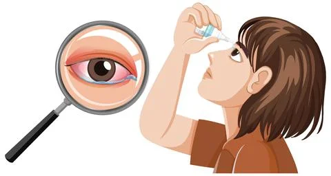 Child Using Eye Drops for Red Irritated Eye Stock Illustration