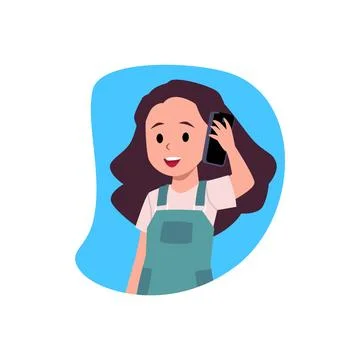 Child using phone for talk and communication, flat vector illustration isolated. Stock Illustration