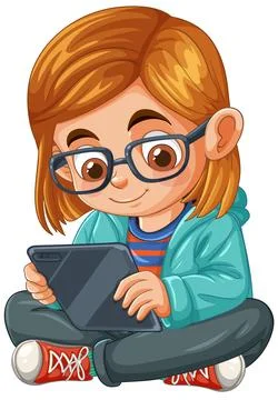 Child Using Tablet for Learning Stock Illustration