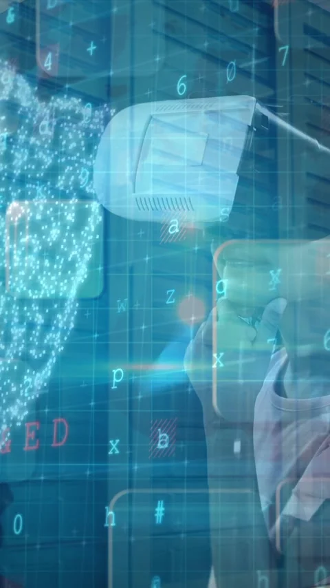 Child using VR with digital code Stock Footage 342003947