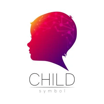 Child violet logotype in vector with brain. Silhouette profile human head Stock Illustration