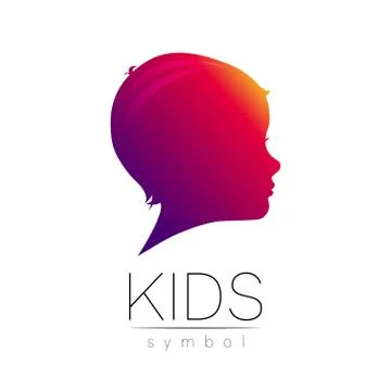 Child violet logotype in vector. Silhouette profile human head. Concept logo for Stock Illustration