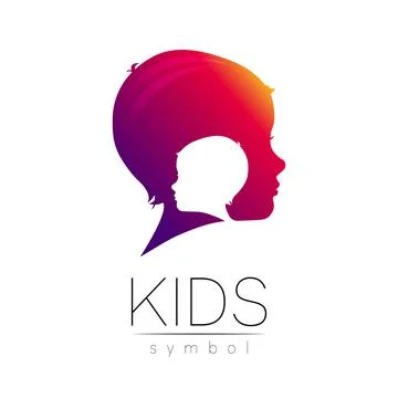 Child violet logotype in vector. Silhouette profile human head. Concept logo for Stock Illustration