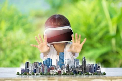 Child with virtual reality goggles. Stock Photos