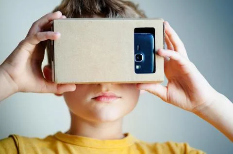 Child with virtual reality headset. Close up portrait Stock Photos