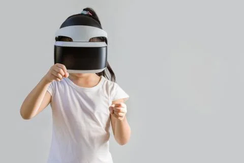 Child with Virtual Reality, VR, Headset Studio Shot Isolated on White Backg.. Stock Photos