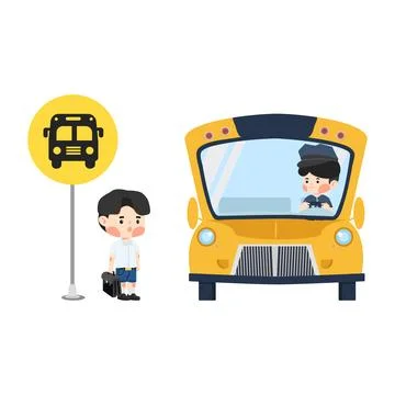 Child waiting for the school bus Stock Illustration
