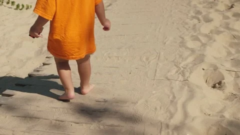 Child Walking Beach Pathway Stock Footage 303498233