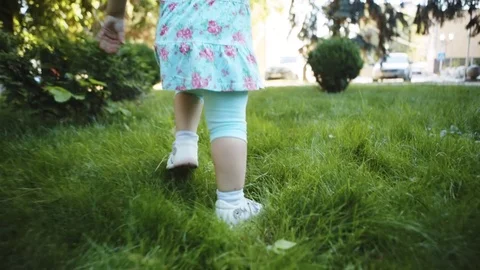 Child walking on the grass Stock Footage 77087034