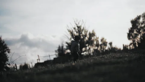 Child walking on hill Stock Footage 254004741