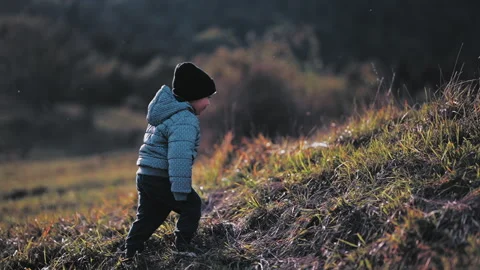 Child walking on hill Stock Footage 254004984