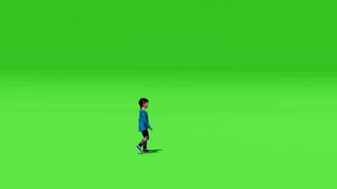 Child Walking Side View Render on Green Stock Footage 312972923