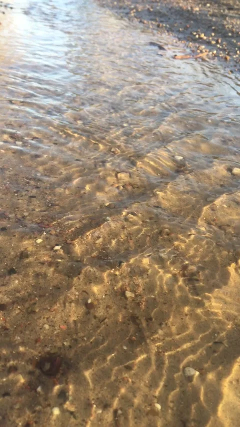 A child walks by the stream of clear water Stock Footage 153479847