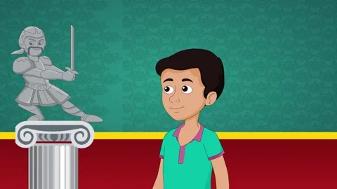 A child walks through the museum when suddenly he collides with a statue. Stock Footage 303633888