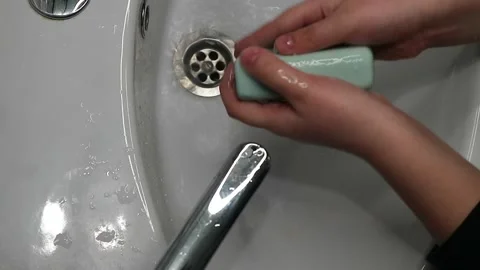 The child washes his hands with soap Stock Footage 150320208