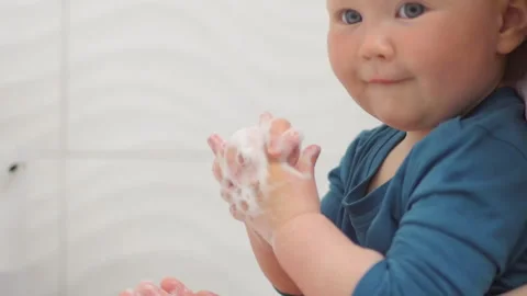 The Child is Washing Her Hands Stock Footage 130404656