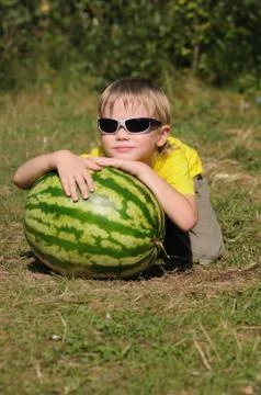 Child with watermelon Stock Photos