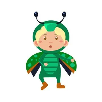 Child Wearing Costume of Bug. Vector Illustration Stock Illustration