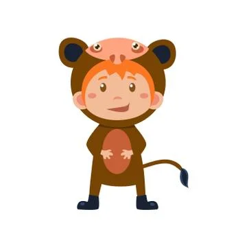 Child Wearing Costume of Monkey. Vector Illustration Stock Illustration