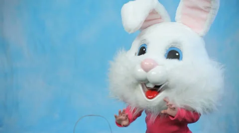 Child wearing Easter bunny head Stock Footage 32714539