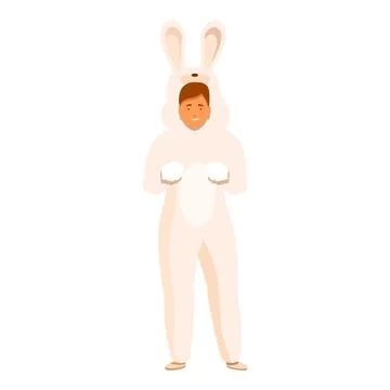 Child wearing funny easter bunny kigurumi costume standing and smiling Stock Illustration