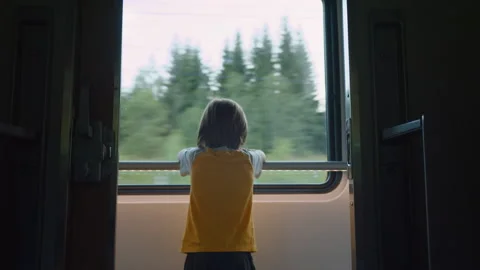 A child at the window in a moving train Stock Footage 165264919