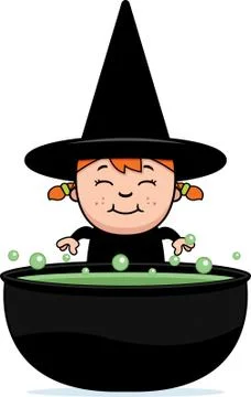 Child witch cauldron Stock Illustration