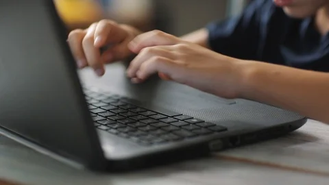 Child works on the keyboard Stock Footage 112331269