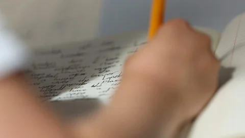 Child writes in school book Stock Footage 103326858