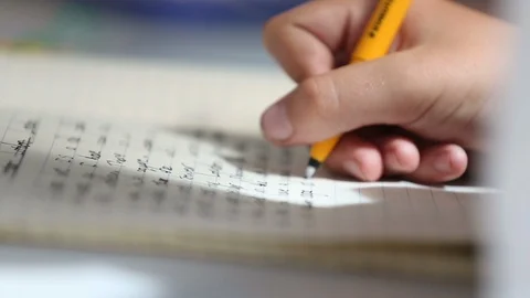 Child writes in school book Stock Footage 103327247