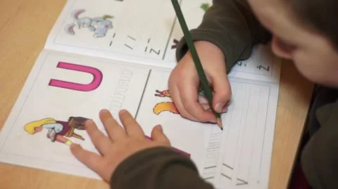 Child Writting Worksheet 003 Stock Footage 12739901