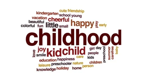 Childhood animated word cloud, text design animation. Stock Footage 75432003