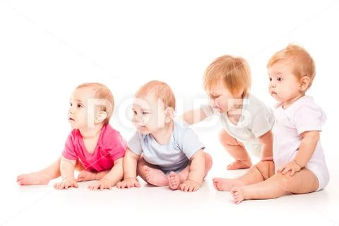 Childhood concept. Cute babies on white background Stock Photos
