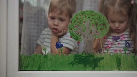 Childhood, creativity, nature, spring, summer concept - close-up of two little Video stock 145661855