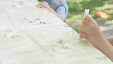 Childhood, picnic, educational games, development, holiday concept - child Stock Footage 139541746