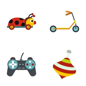 Childhood play tools vector flat icon set Stock Illustration
