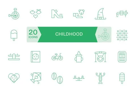 Childhood Vector Icon Toolkit featuring 24 Editable Retina Ready Thin Line .. Illustrazione stock