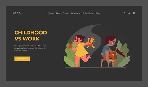 Childhood vs work contrast. Flat vector illustration Stock Illustration