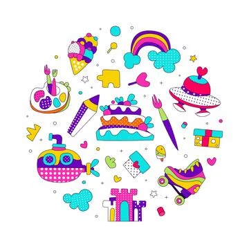 Childish abstract seamless pattern of round shape. Kids club, games party, fun Stock Illustration