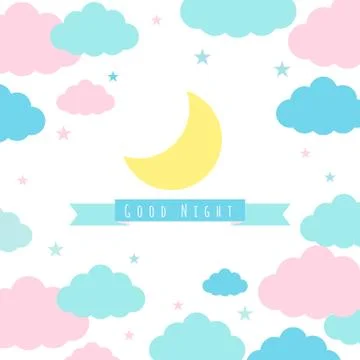 Childish background with moon clouds and stars Ilustração Stock