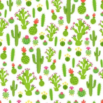 A Childish bright cartoon cactus vector pattern Stock Illustration