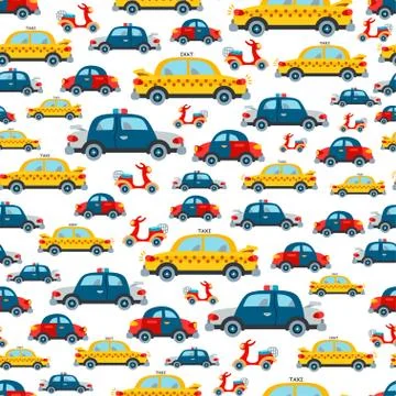 Childish bright cartoon cars pattern. A vector Stock Illustration