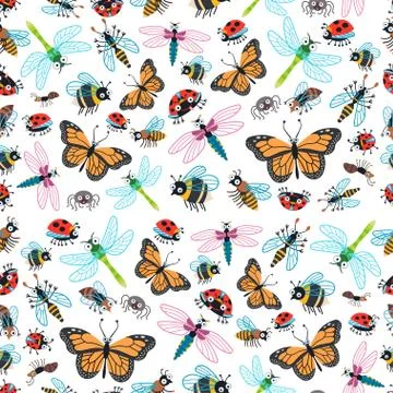 Childish bright cartoon insects pattern. A vector Stock Illustration