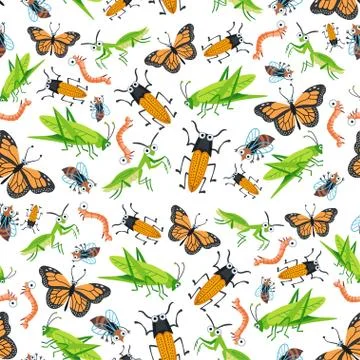 Childish bright cartoon insects pattern. A vector Stock Illustration