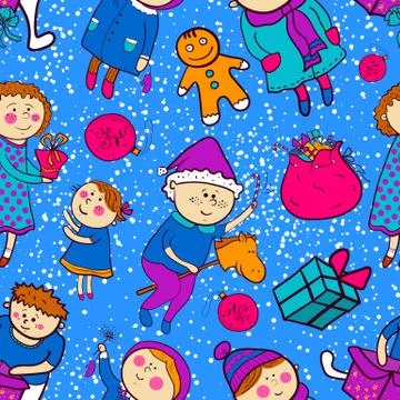 Childish christmas vector seamless pattern Stock Illustration