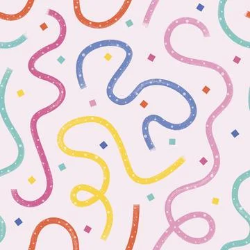 Childish confetti, brush lines vector seamless background. Cute pastel color Illustrazione stock