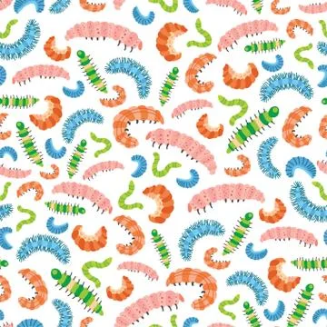 A Childish cute cartoon caterpillars pattern. Vector Stock Illustration
