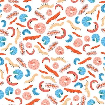A Childish cute cartoon caterpillars pattern. Vector Stock Illustration