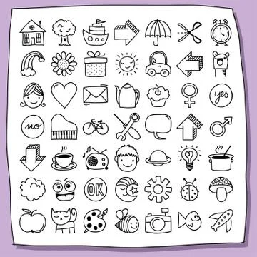 Childish doodle icon set Stock Illustration