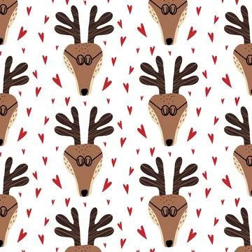 Childish hand-drawn seamless pattern with deer Stock Illustration